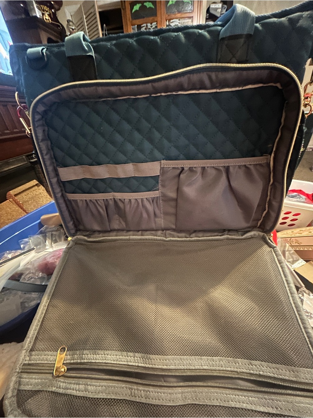 Teal Quilted Laptop /Tote Bag w/ Insulated Pockets - Picture 10 of 14